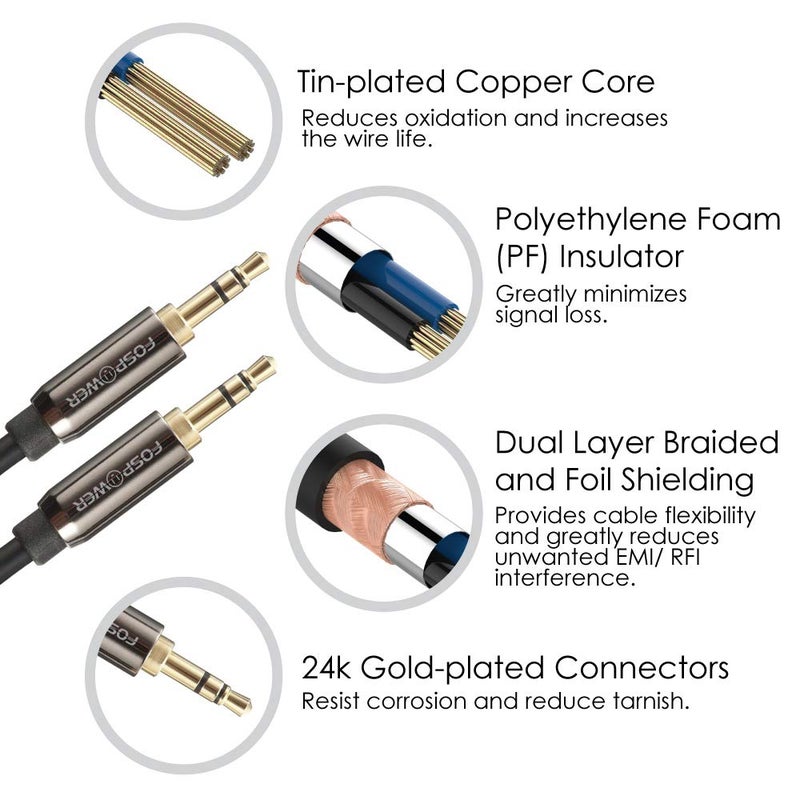 FosPower Audio Cable (1 FT), Stereo Audio 3.5mm Auxiliary Short Cord Male to Male Aux Cable for Car, Apple iPhone, iPod, iPad, Samsung Galaxy, HTC, LG, Google Pixel, Tablet & More - Image 4